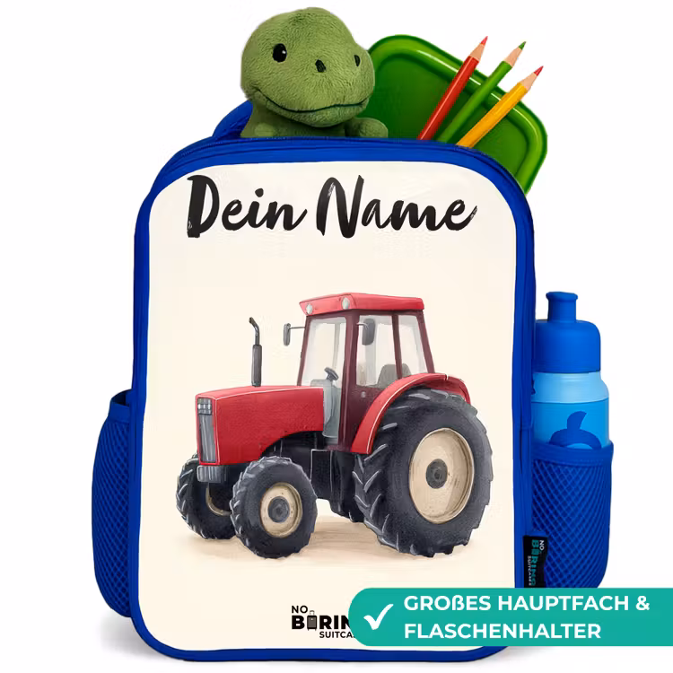 Tractor - Getekend - Rood Kinderrugzak - Blauw middel -inhoud_DE