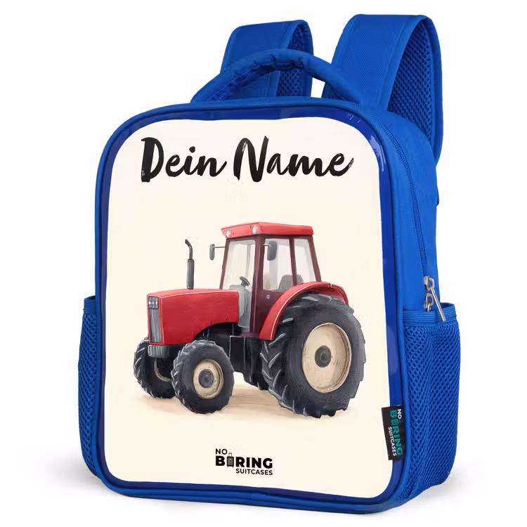 Tractor - Getekend - Rood Kinderrugzak - Blauw middel -schuin
