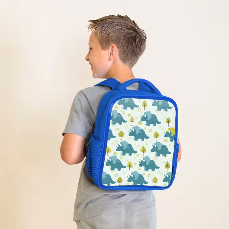 Triceratop - Blauw - Stippen - Boompjes Kinderrugzak - Blauw middel -sfeer2