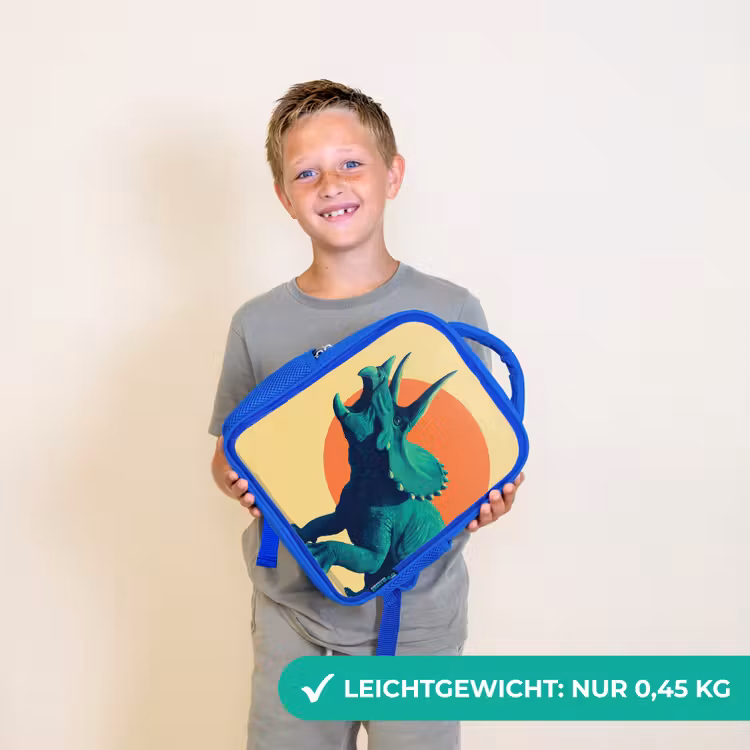 Triceratops - Cirkel - Oranje - Hoorns Kinderrugzak - Blauw middel -sfeer1_DE