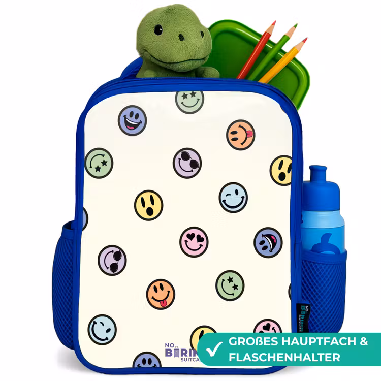 Speelse smiley-mix Kinderrugzak - Blauw middel -inhoud_DE