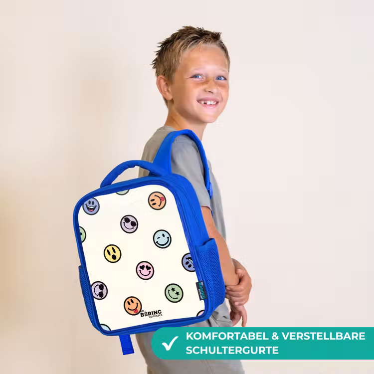 Speelse smiley-mix Kinderrugzak - Blauw middel -sfeer3_DE