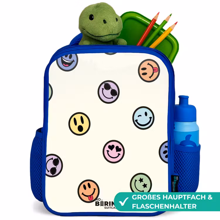 Speelse smiley-mix Kinderrugzak - Blauw middel -inhoud_DE