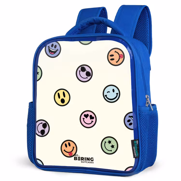 Speelse smiley-mix Kinderrugzak - Blauw middel -schuin