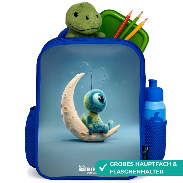 Dromerig Wezentje op de Maan Kinderrugzak - Blauw middel -inhoud_DE