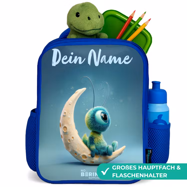 Dromerig Wezentje op de Maan Kinderrugzak - Blauw middel -inhoud_DE