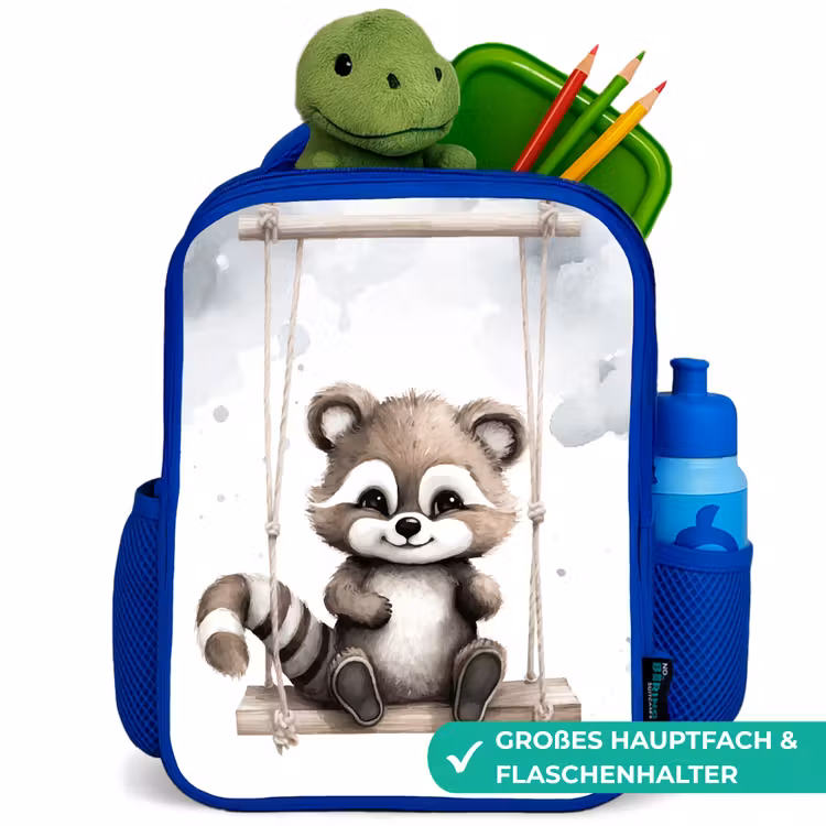 Wasbeer - Dier - Kinderen Kinderrugzak - Blauw middel -inhoud_DE