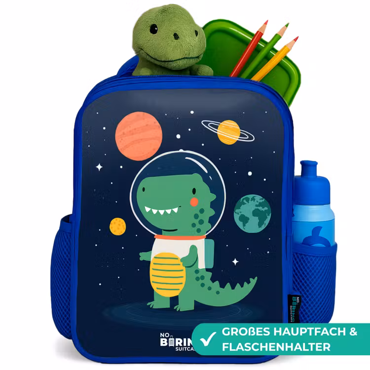 Ruimte - Dino - Planeten - Sterren Kinderrugzak - Blauw middel -inhoud_DE
