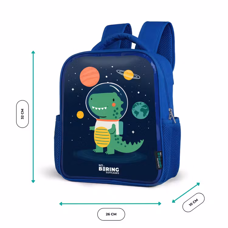 Ruimte - Dino - Planeten - Sterren Kinderrugzak - Blauw middel -productfoto_formaten