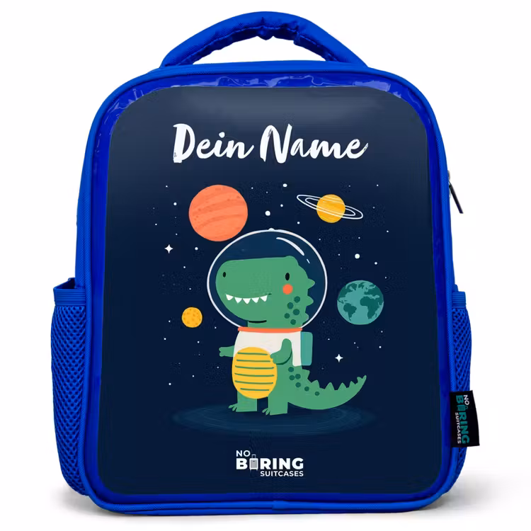 Ruimte - Dino - Planeten - Sterren Kinderrugzak - Blauw middel -3d