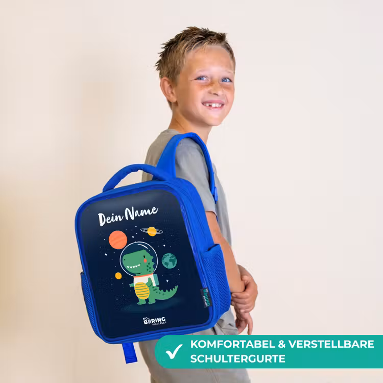 Ruimte - Dino - Planeten - Sterren Kinderrugzak - Blauw middel -sfeer3_DE