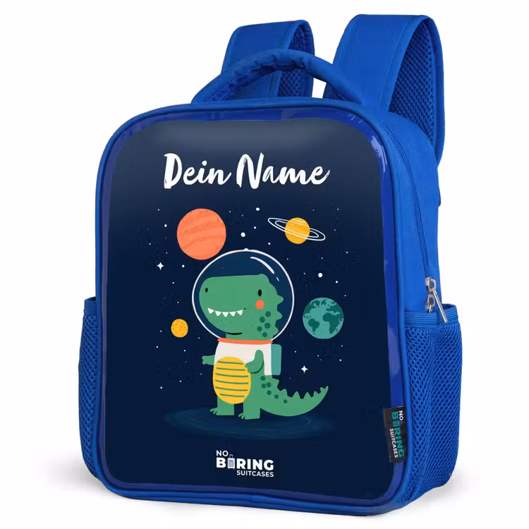 Ruimte - Dino - Planeten - Sterren Kinderrugzak - Blauw middel -schuin
