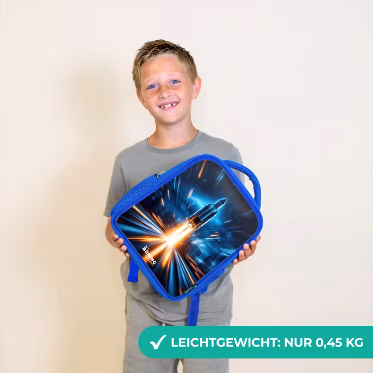 Ruimteraket stijgt op in nachtelijk lichtspektakel Kinderrugzak - Blauw middel -sfeer1_DE