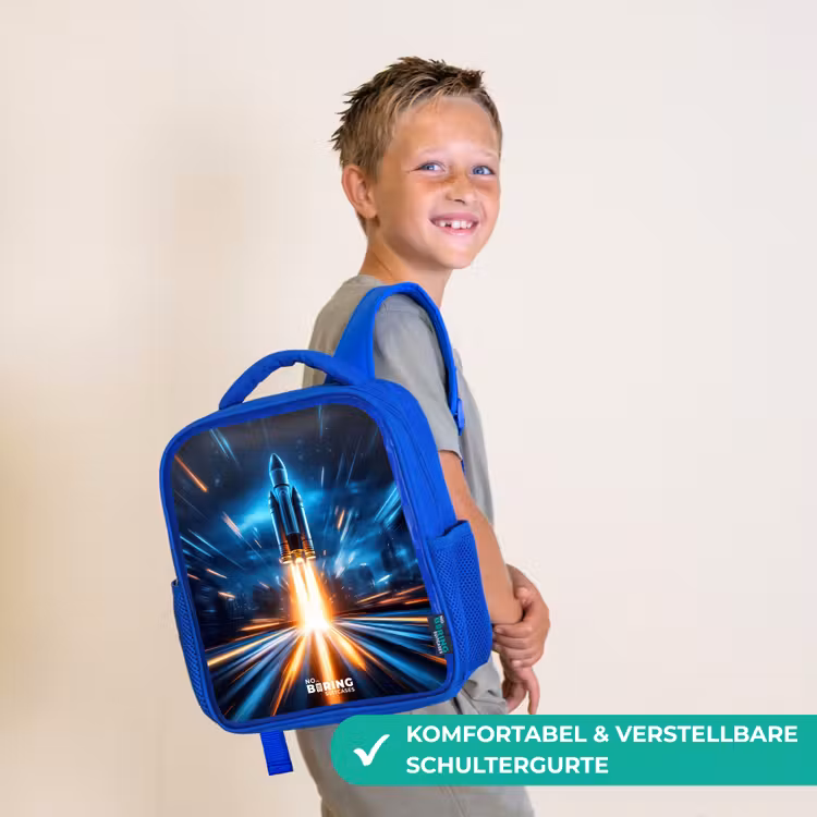 Ruimteraket stijgt op in nachtelijk lichtspektakel Kinderrugzak - Blauw middel -sfeer3_DE