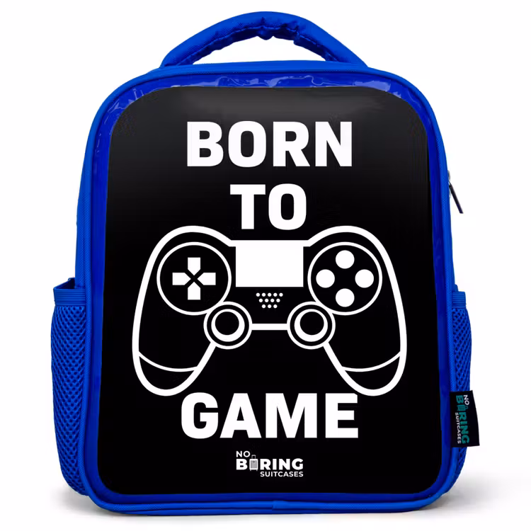 Born to game met controller Kinderrugzak - Blauw middel -3d