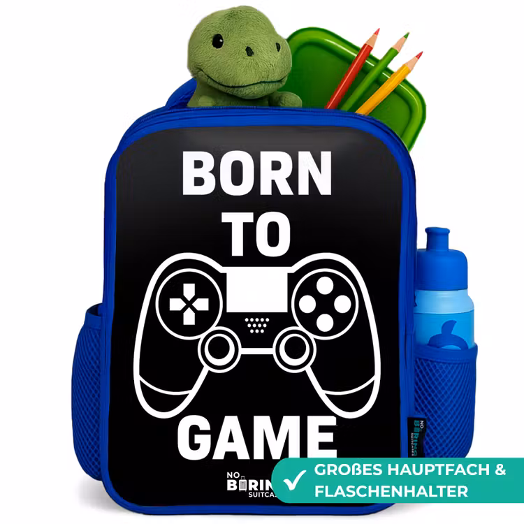 Born to game met controller Kinderrugzak - Blauw middel -inhoud_DE