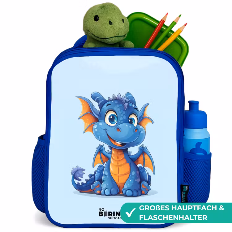 Dinky draakje Kinderrugzak - Blauw middel -inhoud_DE