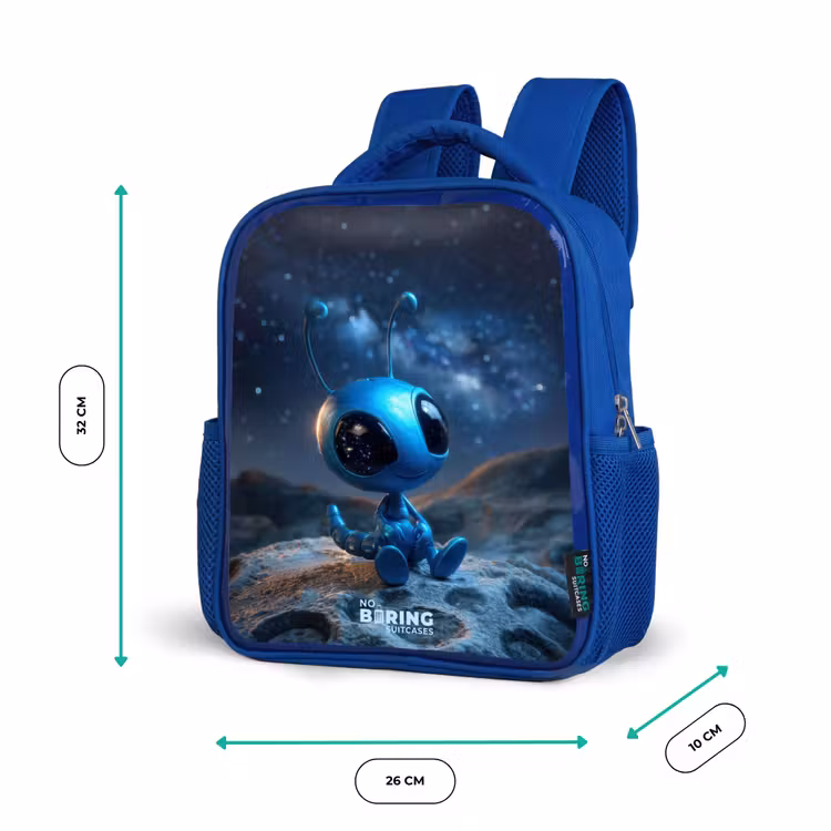 Blauw buitenaards wezentje onder sterrenhemel Kinderrugzak - Blauw middel -productfoto_formaten