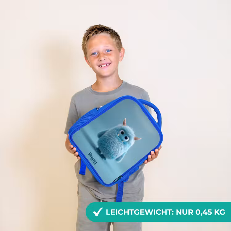 Blauw pluizig monster met hoorns Kinderrugzak - Blauw middel -sfeer1_DE