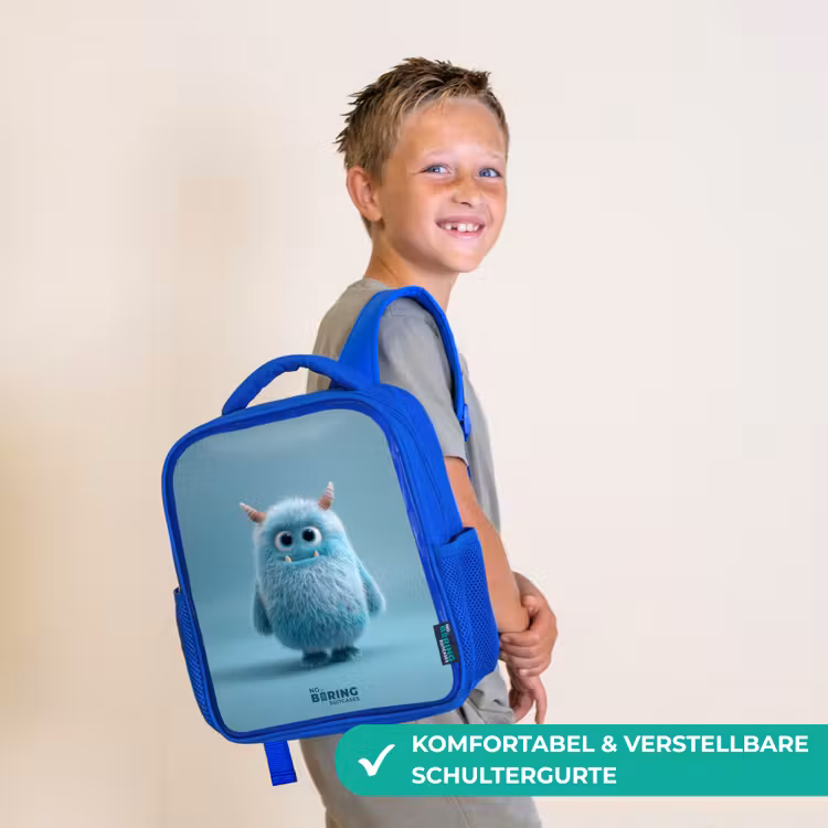 Blauw pluizig monster met hoorns Kinderrugzak - Blauw middel -sfeer3_DE