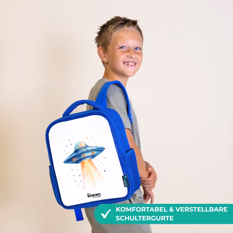 Blauw ruimteschip met lichtstraal Kinderrugzak - Blauw middel -sfeer3_DE