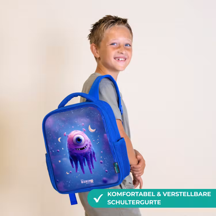 Vrolijk paarsoog in de ruimte Kinderrugzak - Blauw middel -sfeer3_DE