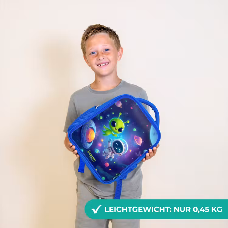 Vrolijke Ontmoeting in de Ruimte Kinderrugzak - Blauw middel -sfeer1_DE