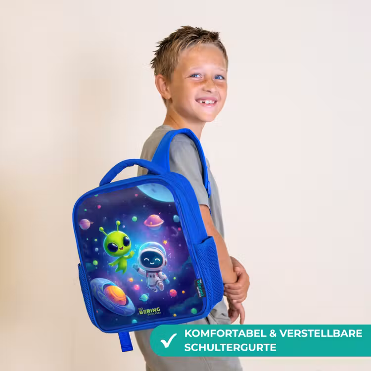 Vrolijke Ontmoeting in de Ruimte Kinderrugzak - Blauw middel -sfeer3_DE