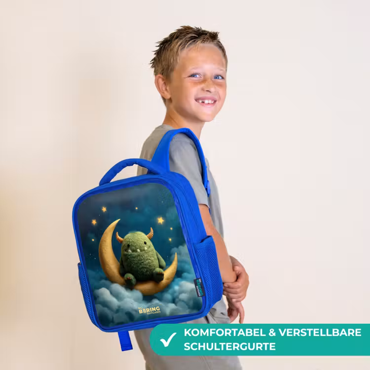 Groen monster op maansikkel Kinderrugzak - Blauw middel -sfeer3_DE