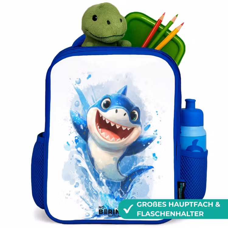 Haai - Tanden - Water Kinderrugzak - Blauw middel -inhoud_DE