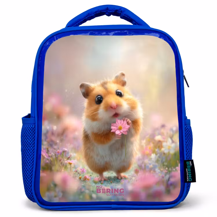 Hamster - Bloem - Natuur - Dier Kinderrugzak - Blauw middel -3d