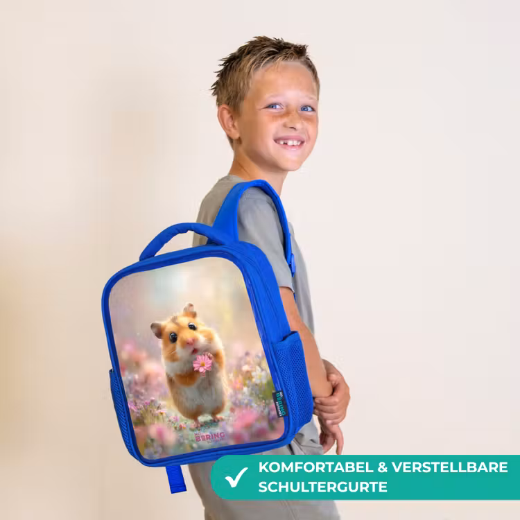 Hamster - Bloem - Natuur - Dier Kinderrugzak - Blauw middel -sfeer3_DE