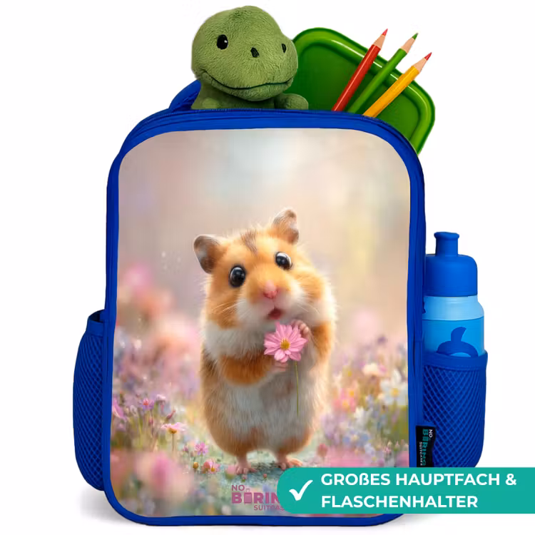 Hamster - Bloem - Natuur - Dier Kinderrugzak - Blauw middel -inhoud_DE