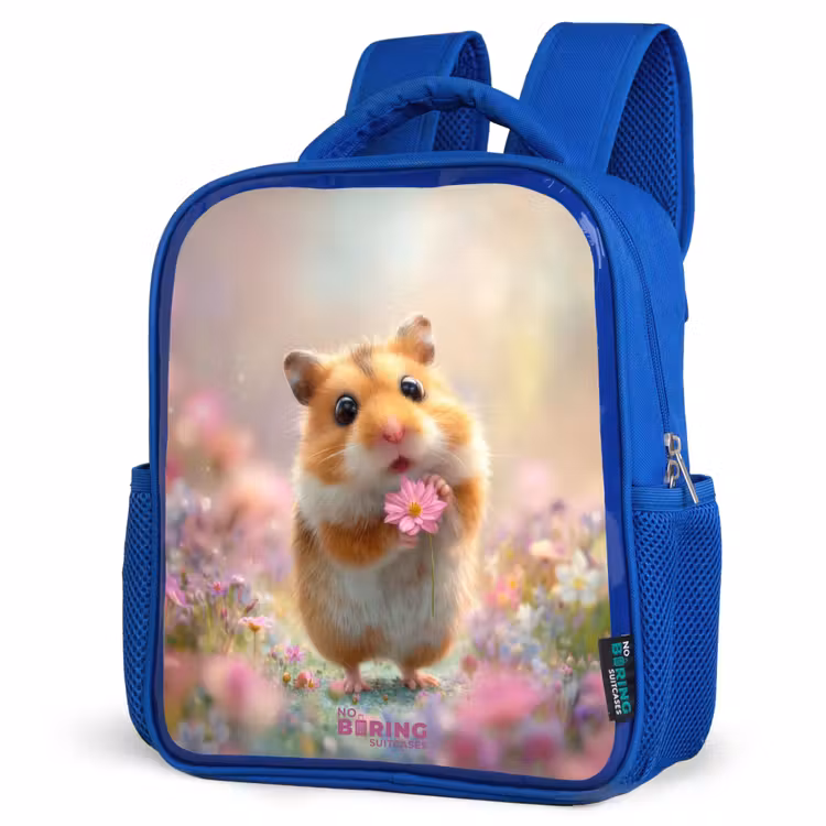 Hamster - Bloem - Natuur - Dier Kinderrugzak - Blauw middel -schuin