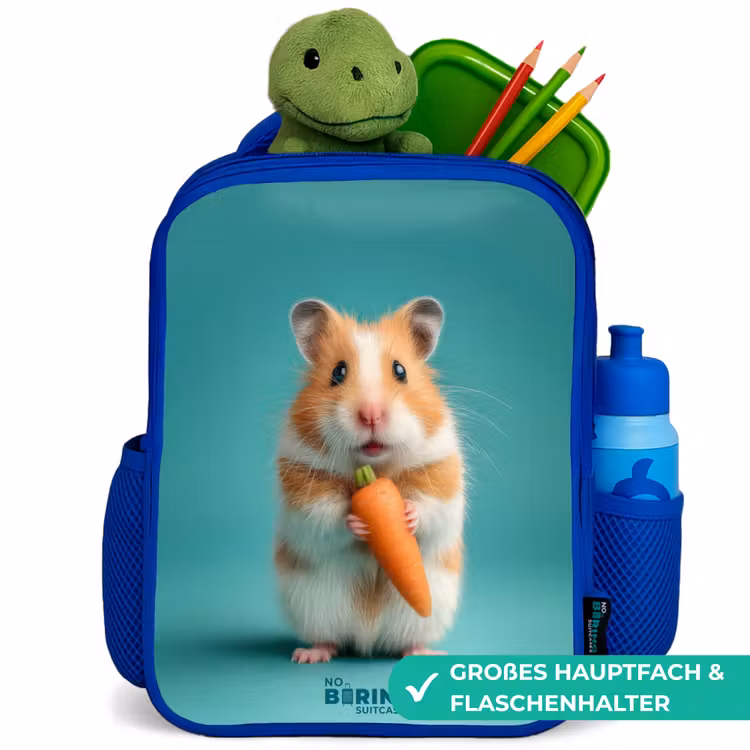Hamster - Wortel - Dier Kinderrugzak - Blauw middel -inhoud_DE