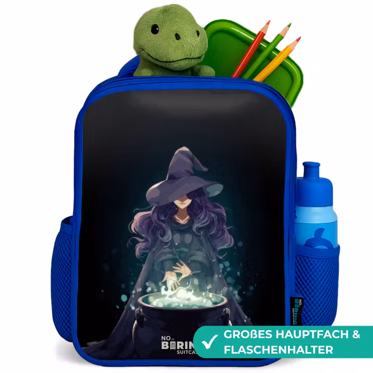 Heks - Ketel - Tover Kinderrugzak - Blauw middel -inhoud_DE