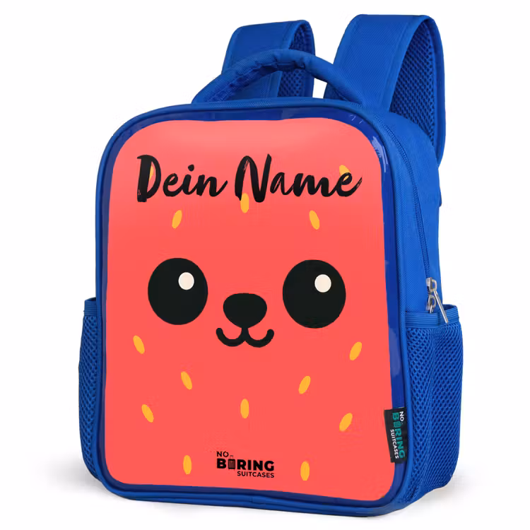 Kawai - Aardbei - Rood Kinderrugzak - Blauw middel -schuin