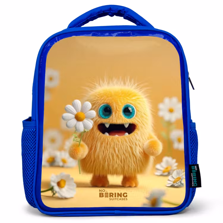 Monster - Wezen - Bloem - Geel Kinderrugzak - Blauw middel -3d