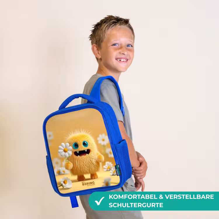 Monster - Wezen - Bloem - Geel Kinderrugzak - Blauw middel -sfeer3_DE