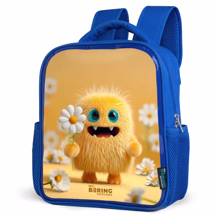 Monster - Wezen - Bloem - Geel Kinderrugzak - Blauw middel -schuin