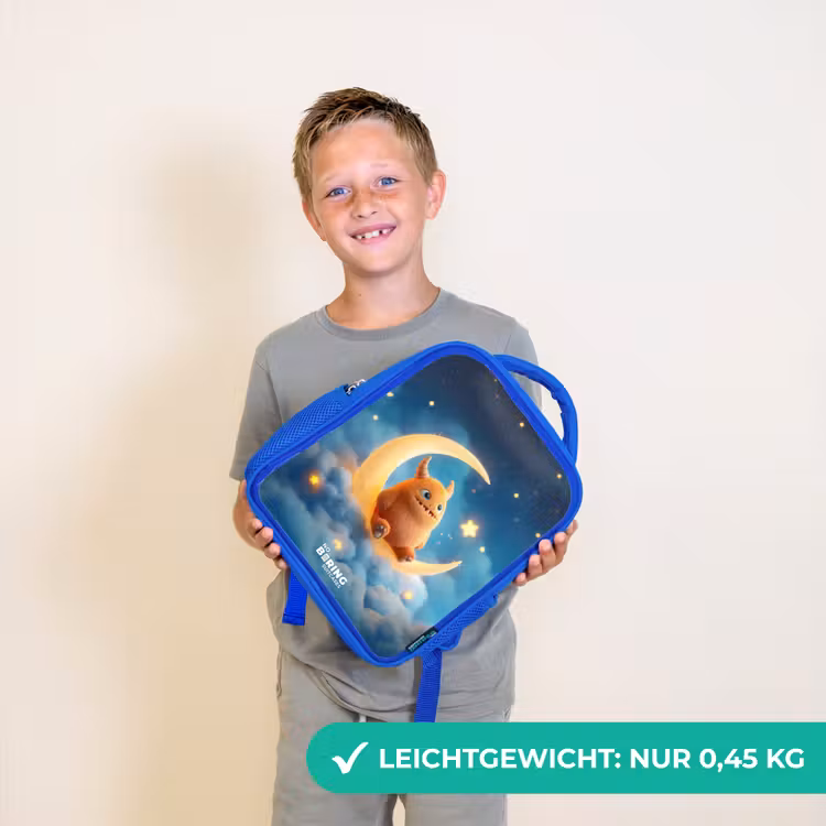 Oranje monster op maansikkel Kinderrugzak - Blauw middel -sfeer1_DE