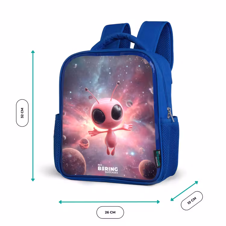 Roze Alien in Sterrennevel Kinderrugzak - Blauw middel -productfoto_formaten