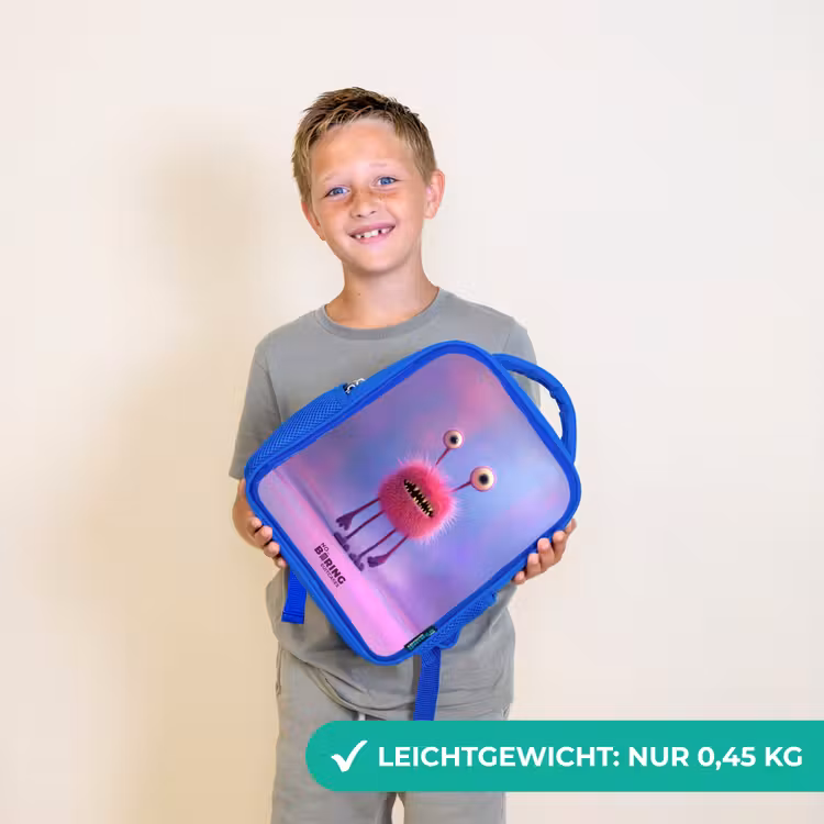 Roze harig monster met grote ogen Kinderrugzak - Blauw middel -sfeer1_DE
