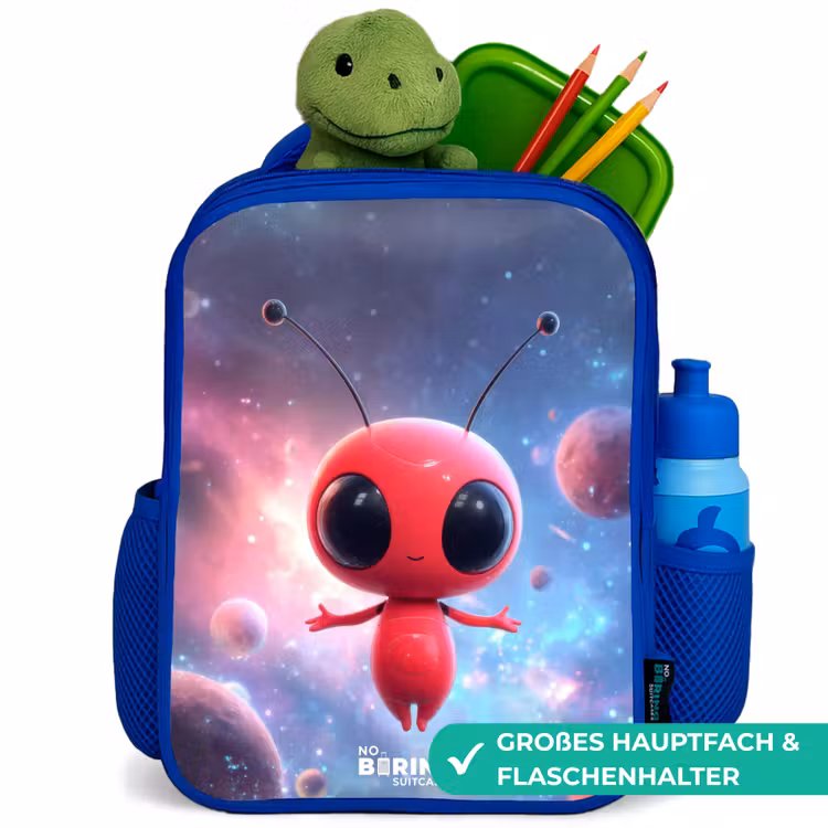 Rood Ruimtewezen in Kosmische Dans Kinderrugzak - Blauw middel -inhoud_DE