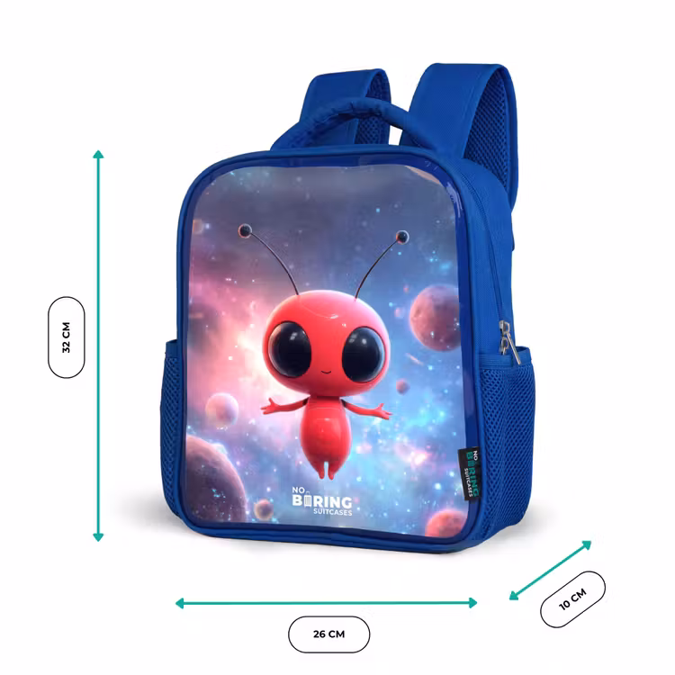 Rood Ruimtewezen in Kosmische Dans Kinderrugzak - Blauw middel -productfoto_formaten