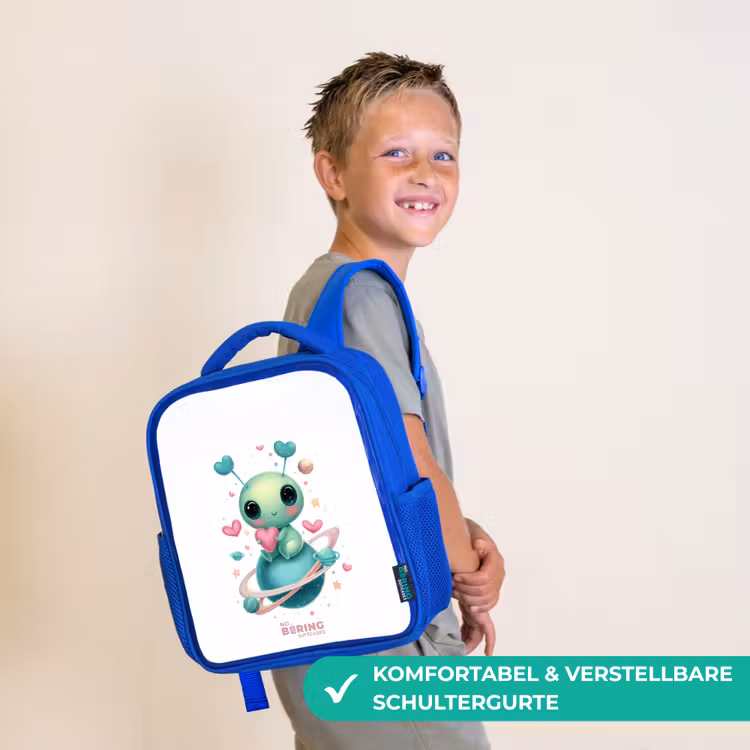 Lief buitenaards wezentje met hartje Kinderrugzak - Blauw middel -sfeer3_DE