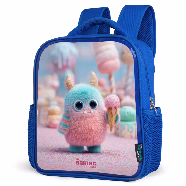Zoet Monstersnoep Avontuur Kinderrugzak - Blauw middel -schuin