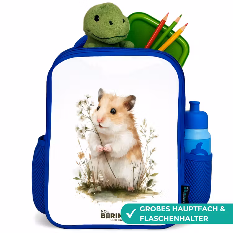 Dier - Natuur - Hamster Kinderrugzak - Blauw middel -inhoud_DE