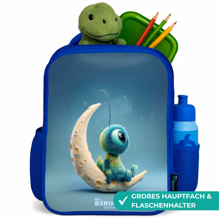 Dromerig Wezentje op de Maan Kinderrugzak - Blauw middel -inhoud_DE