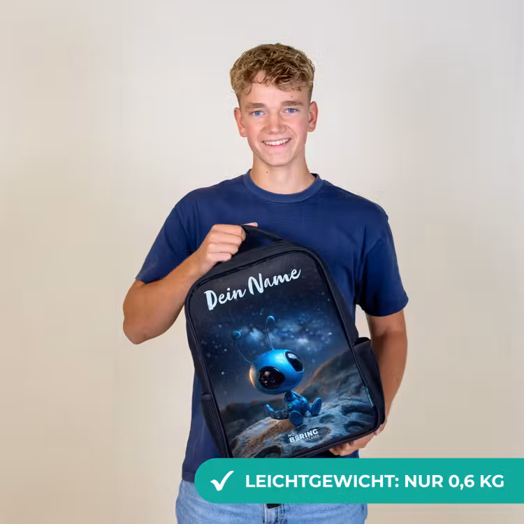 Blauw buitenaards wezentje onder sterrenhemel Rugzak - Zwart middel -sfeer7_DE
